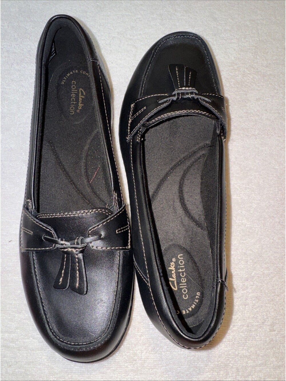 Clarks Collection Ashland Bubble Black Leather Tassel Loafers 9.5M Dark Academia